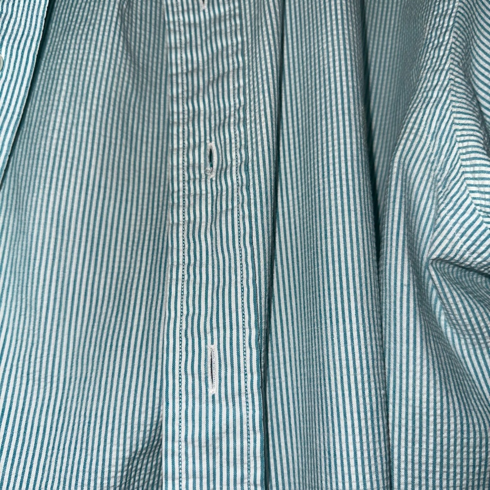 Mens Polo Ralph Lauren Short Sleeve Seersucker Green White Button Shirt SS large - Picture 4 of 9